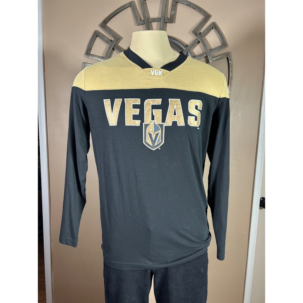 Vegas Golden‎ Knights NHL Mens M Long Sleeve Shirt Black Gold VGK Jersey Tee